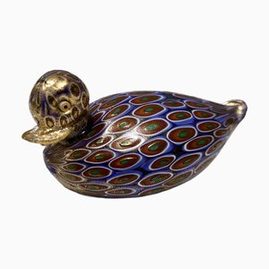Blue Murano Glass Duck with Gold Leaf attributed to La Murrina, Italy, 1990s