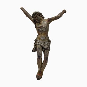 Crucifix Jésus Ancien en Papier Mâché Polychrome, Italie, 18ème Siècle