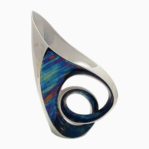 White and Iridescent Ceramic Vase attributed to Lusso, Italy, 1950s