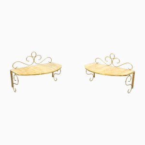 Tables Console Murales en Laiton et Verre de Murano, Italie, 1980s, Set de 2