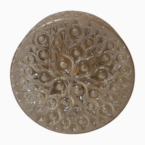 Plafonnier Plat Vintage avec Abat-jour en Verre Relief Coupé, 1970s