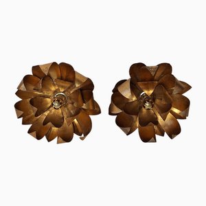 Vintage Florentine Ceiling Lamps in Gold Leaf Look, 1970s, Set of 2