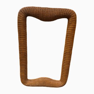 Specchio con cornice in vimini, anni '70