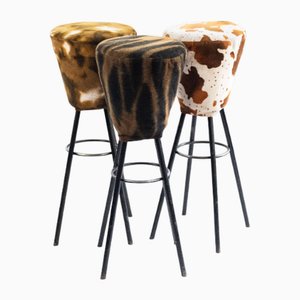 Vintage Industrial Animal Print Stools, Set of 3