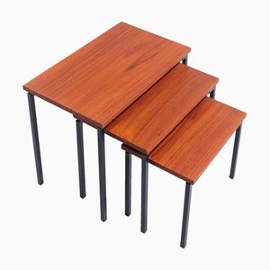 Teak and Black Iron Nesting Tables by Cees Braakman for Pastoe, 1950s, Set of 3