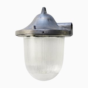 Lampe à Suspension Industrielle Vintage en Métal Argenté et Verre de Holophane