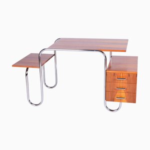 Czech Bauhaus Writing Desk in Walnut and Chrome attributed to Robert Slezak for Slezak Factories, 1940s