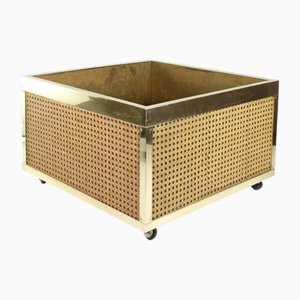 Italian Modernist Hollywood Regency Cane Brass Flower Planter, 1970s