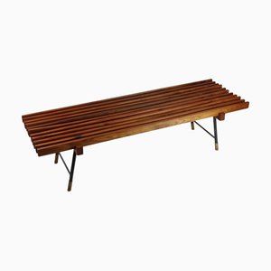 Banc Mid-Century Moderne en Fer, Laiton et Teck dans le style de Carlo Hauner, Italie, 1950s