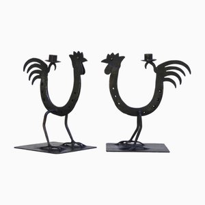 Mid-Century Folk Art Kerzenständer aus Eisen, 1970er, 2er Set