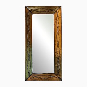 Miroir Brutaliste en Laiton et Étain attribué à Jean Goardere, France, 1970s