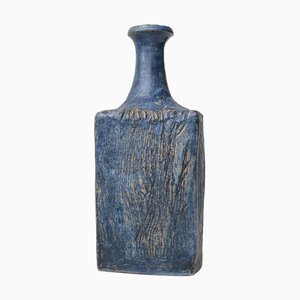 Skandinavische Brutalistische Blaue Steingutvase im Stil von Annikki Hovisaari, 1970er