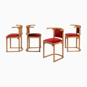 Chaises de Salle à Manger Fledermaus Art Nouveau en Bois et Velours Rouge par Josef Hoffmann pour Wittmann, Austria, 1907, Set de 4