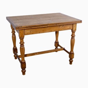 Table à Rallonge Antique en Pin Dépouillé et Ciré, fin du 19ème Siècle