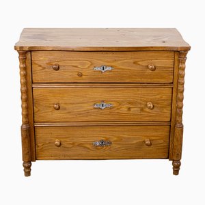 Commode à 3 Tiroirs Antique en Pin Ciré, Fin du 19ème Siècle