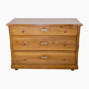 Antique Waxed Stripped Pine Chest of 3 Drawers, Late 19th Century