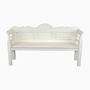 Antique White Painted Pine Bench, Late 19th Century
