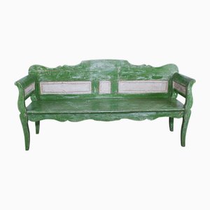Antique Green and White Painted Pine Bench, Late 19th Century
