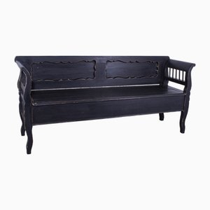 Panca antica in pino dipinto di nero, fine XIX secolo