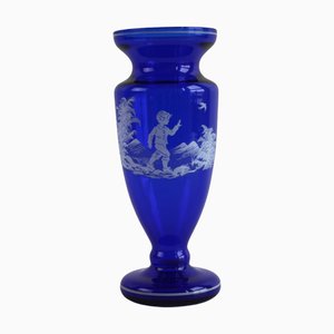 Jarrón de vidrio azul cobalto de Mary Gregory, 1880