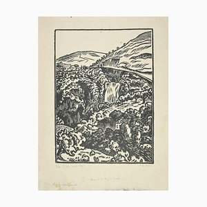 Paul Emile Colin, The Waterfall in Tivoli, Woodcut, 1930s