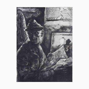 Piero Cesaroni, Hombre con periódico, aguafuerte, 1973