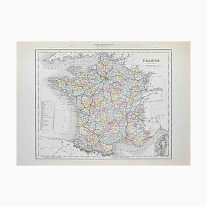 France in Departments Lithograph Map, 1872