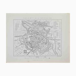 Plan of Metz and its Fortifications Lithograph by R. Walker, 1872