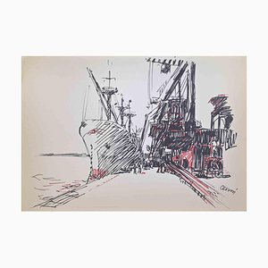 Lithographie Renato Cenni, The Cornigliano Quay, 1970s