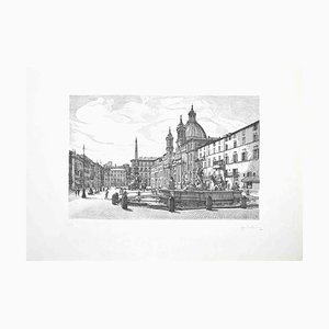 Giuseppe Malandrino, View of Piazza Navona, Eau-forte, 1970s