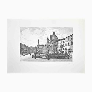 Giuseppe Malandrino, View of Piazza Navona, Eau-forte, 1970s