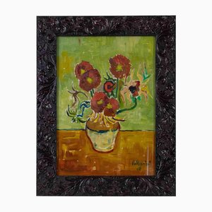 Sirio Pellegrini, Vase of Flowers, Oil on Board, 1969