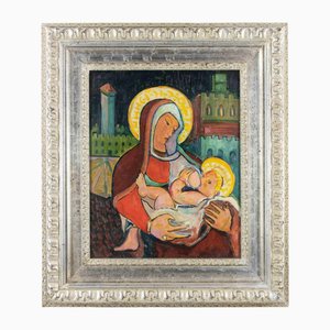 Sirio Pellegrini, Maria und das Jesuskind, Öl auf Holz, 1965