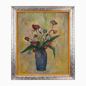Sirio Pellegrini, Vase of Flowers, Oil on Board, 1969