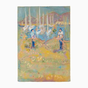 Sirio Pellegrini, Fishermen at the Nets, Mixed Media, 1970s