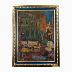 Sirio Pellegrini, The Market, Oil Painting, 1966