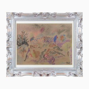 Sirio Pellegrini, Grazing Horse, Oil Pastel & Paper, 1960s