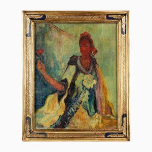 Sirio Pellegrini, Spanish Girl, Oil Pastel on Paper, 1960s