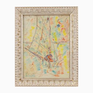 Sirio Pellegrini, Abstract Composition (Boat), Pastel Drawing, 1970s