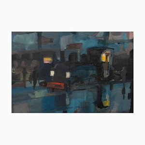 Eliano Fantuzzi, Train Station, Oil Painting, 1953
