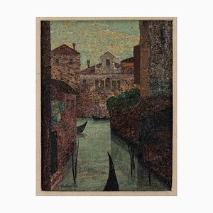 Alcione Gubellini, View of the Canals of Venice, Mid-20th Century, Mixed Media