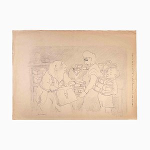 Mino Maccari, You Carry all Those Novels with you Dad.!, 1950s, Pencil on Paper