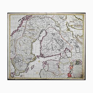 Regni Sueciae Tabula Generalis Map Etching by Frederick de Wit, 1680s