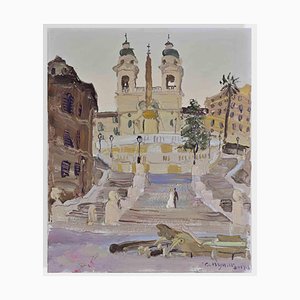 Wang Cun Yu, Vue des escaliers de la Piazza di Spagna, Rome, 2017, Huile sur Toile