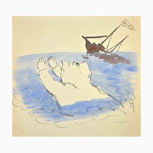 Mino Maccari, The Shipwreck of Attualismo, Watercolor, 1940s