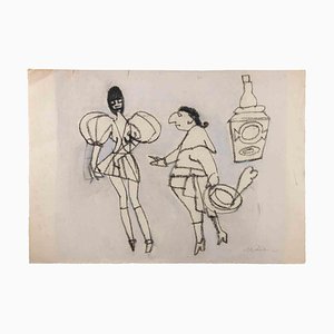 Mino Maccari, The Knight and the Lady, Drawing, Mid-20th Century
