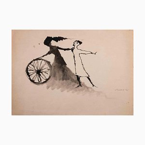 Mino Maccari, The Ghost and the Wheel, Artwork on Paper, Mid-20th Century