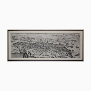 Antique Barcelona Civitates Orbis Terrarum Map Etching by Franz Hogenberg