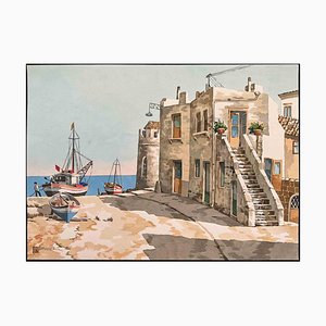Aldo Riso, Porticciolo, Watercolor, 2000