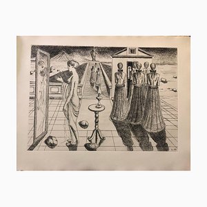 Paul Delvaux, Construction d'un temple en ruine, Planche n°11, Eau-forte, 1973